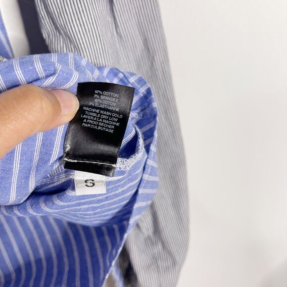 Anthropologie Amadi Small Blue Pink Carice Button Down Striped Patchwork Blouse - Picture 11 of 13